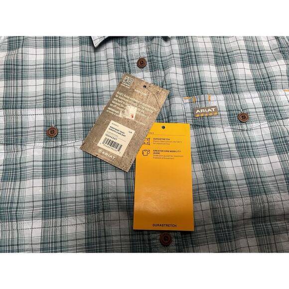 Ariat Rebar Button Down Shirt Women's L Plaid Blue Durastretch Roll Tab Sleeve - Picture 4 of 12